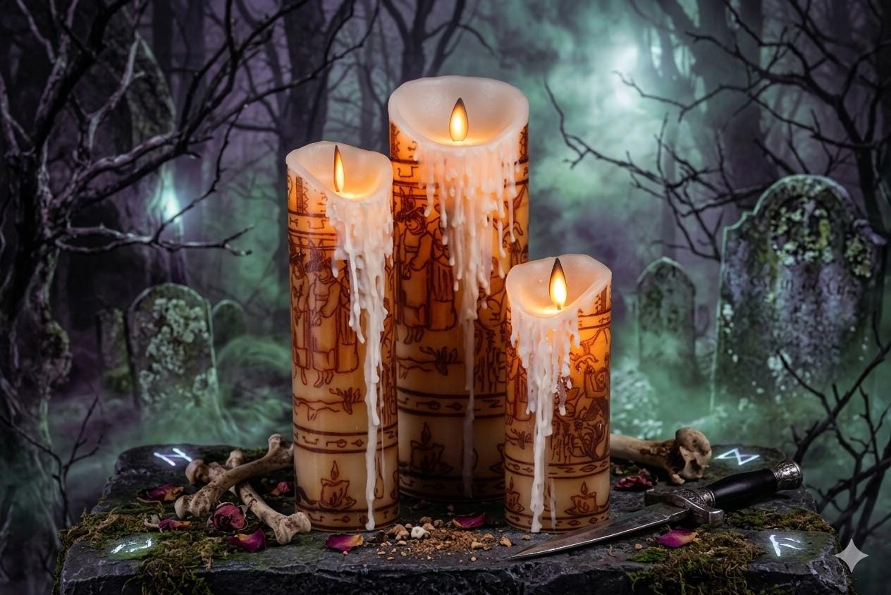 Hocus Pocus Halloween Decor, Black Flame Candle Replica, Real Wax