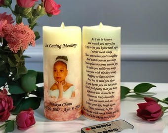 Custom Memorial Photo Candle, Flameless LED Remembrance Gift