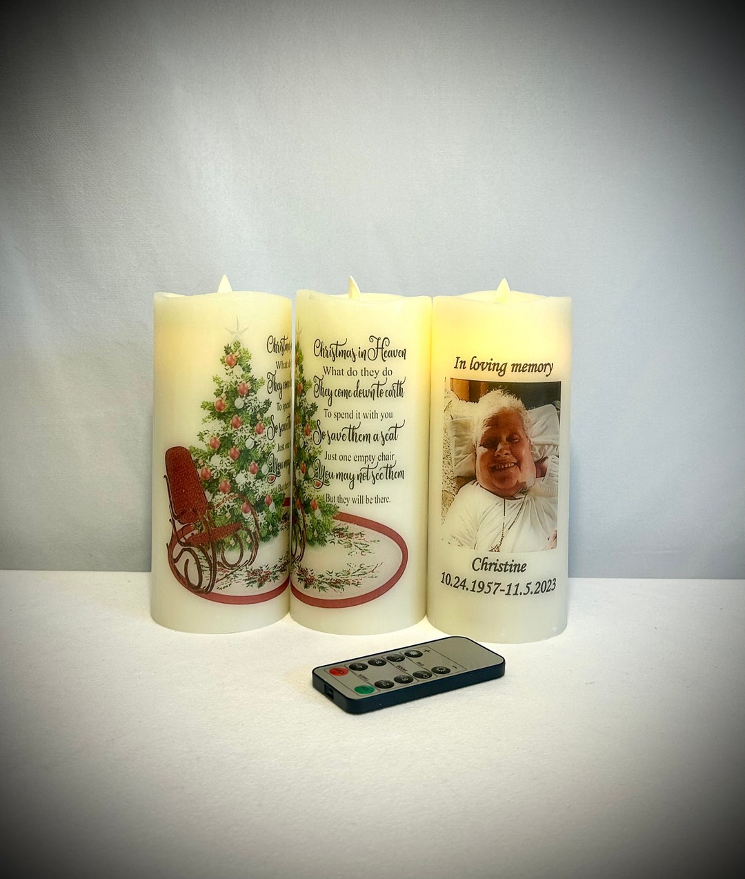 Christmas Memorial Candle, Personalized, Real Wax, Battery Operated