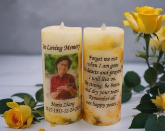 Personalized Memorial Candle: Yellow Roses, Custom Photo, Sympathy Gift