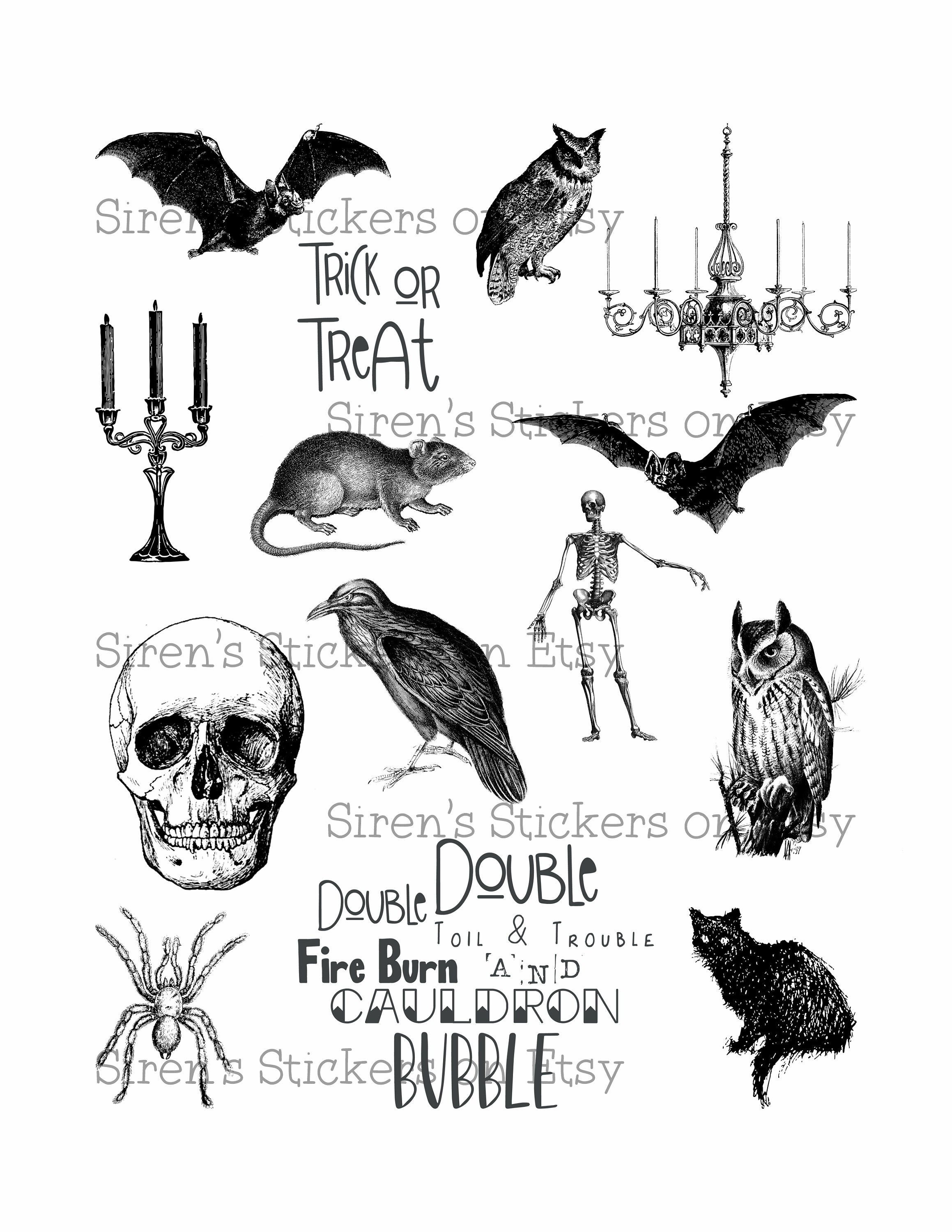Printable Halloween Stickers | Vintage Halloween | Black | Halloween ...