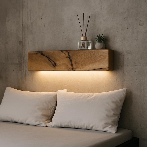 Handcrafted wood wall sconce, horizontal reclaimed oak lamp, unique floating shelf, flush mount ceiling lighting, Wandlampe, applique murale