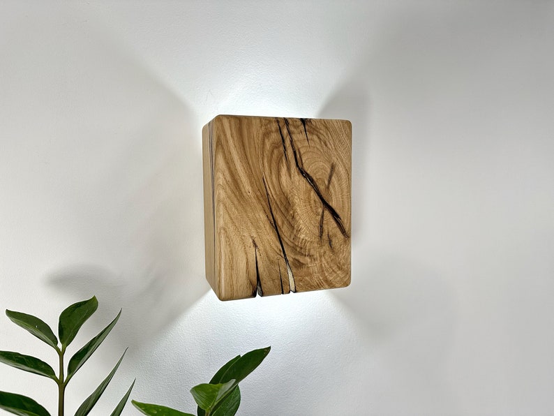 Enchufe de madera hecho a mano en aplique de pared o con interruptor, lámpara de noche de pared de tamaño personalizado, iluminación de aplique, pantallas de lámparas, luces de pared de roble de madera imagen 8