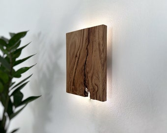 Enchufe de madera wandlampe hecho a mano en aplique de pared o con interruptor, lámpara de noche de pared de tamaño personalizado, iluminación, pantallas de lámparas, luces de pared de roble de madera