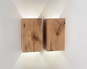 Reclaimed Oak Wall Lamp, Handmade Wooden Wall Sconce, Rustic Minimalist Light, Plug-in or Hardwired, Sustainable Home Lighting
