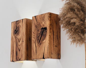 Rustic Solid Oak Wall Sconce, Handmade Wooden Wall Light, Reclaimed Wood Lamp, Plug in wall sconce, Mid century light fixture, Bedside lamp