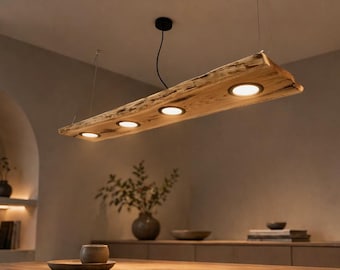 Żyrandol z drewna dębowego z żywymi krawędziami, lampa wisząca z odzyskanego drewna, rustykalna lampa sufitowa, lite drewno dębowe, nowoczesne oświetlenie wiejskie