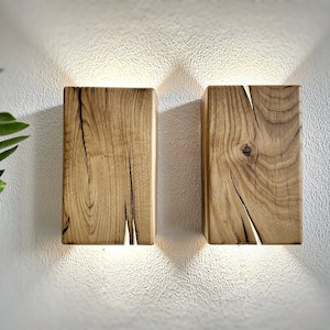 Handmade wood plug in wall lamp sconce or with switch fixture, custom size wall bedside lamp, sconce lighting, lampshades, wood wall lights zdjęcie 3