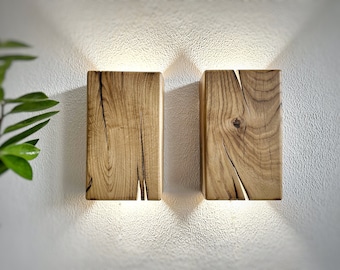 Handgefertigte Plug-In-Wandleuchte aus Holz oder mit Schalterbefestigung, Wand-Nachttischlampe in Sondergröße, Wandleuchte, Lampenschirme, Wandleuchten aus Eichenholz