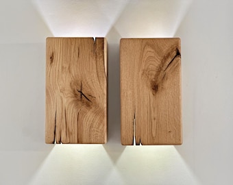 Reclaimed Wood Sconce, Plug in wall sconce, Bedside wall lamp, Flush mount light, Unique oak wood sconce, Lamp shade, Vintage wall sconce