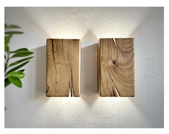FSC Reclaimed Wood Plug-In Wall Lamp, Rustic Farmhouse Sconce, Handmade Solid Oak Night Light, Industrial Wall Mounted Lamp, Wall lighting