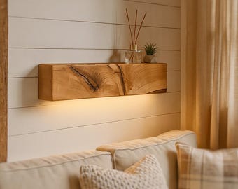 Handcrafted wood wall sconce, horizontal reclaimed oak lamp, unique floating shelf, flush mount ceiling lighting, Wandlampe, applique murale