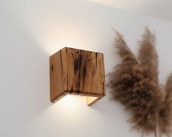 Handmade Wooden Wall Sconce Light | Plug-in Rustic Wood Wall Lamp | Lighting Fixture | Bedside Living Room Wall Light | Wooden Applique Lamp