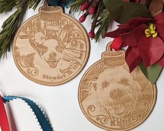 Custom Photo Ornament, Christmas Ornament, Laser Engraved Photo, Personalized Gift, Custom Wood Ornament
