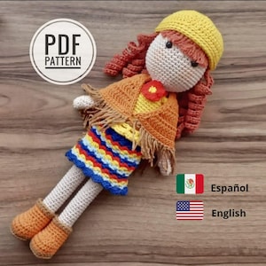 ENGLISH/SPANISH PDF pattern, amigurumi pattern, crochet doll, amigurumi doll, amigurumi doll with accessories