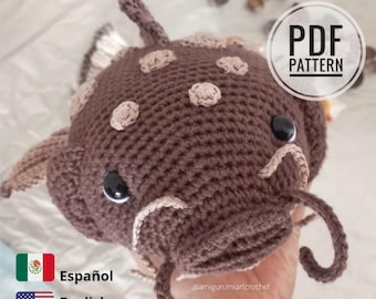 ENGLISH/SPANISH pdf pattern, amigurumi pattern, catfish, crochet fish