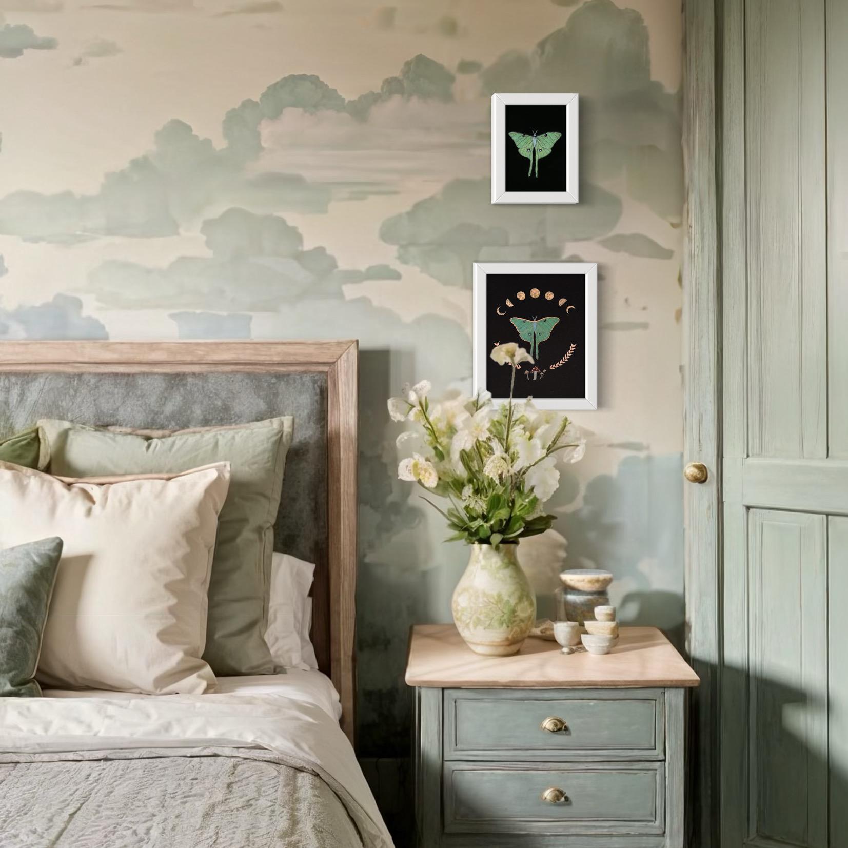 Luna Moth Art Print Set: Phases of the Moon, Cottagecore Home Decor - Etsy
