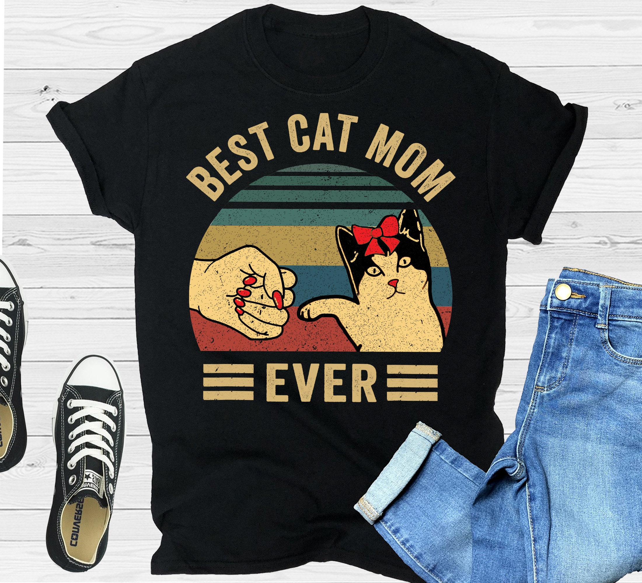 Best Cat Mom Ever Tshirt Women Vintage For Cat Lover Tshirt Etsy