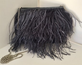 grey feather clutch bag