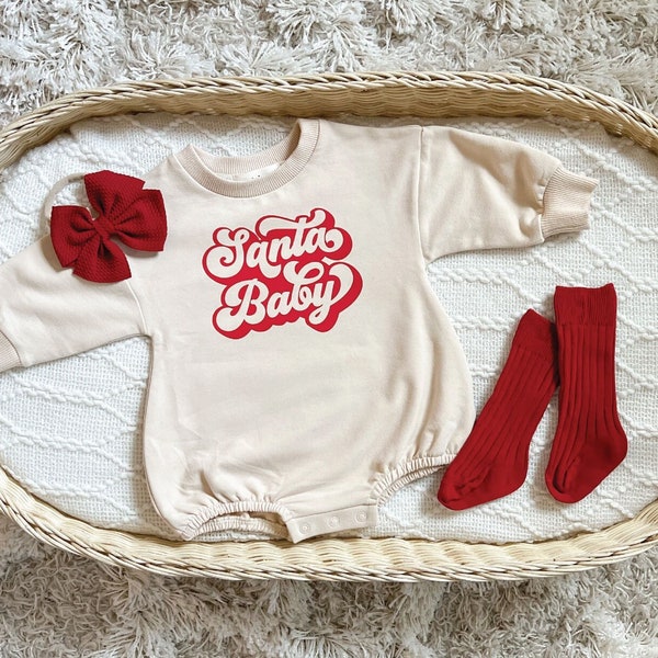 Christmas Outfit for Baby | Santa Baby Romper | Santa Baby Sweatshirt Onesie | Retro Christmas Bubble Romper | Baby's First Christmas Outift