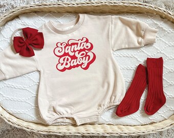 Christmas Outfit for Baby | Holiday Baby Romper | Christmas Sweatshirt One Piece | Retro Christmas Bubble Romper | Baby's First Christmas