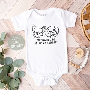 Custom Protected By Dog Bodysuit | Dog Onesie® | Personalized Dog Bodysuit | Custom Dog Breed Onesie®