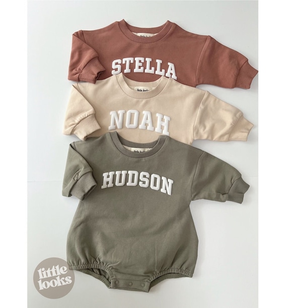 Puff Lettering oversized Sweatshirt Bodysuit | Bubble Sweatshirt Romper with Name | Bubble Sweater Bodysuit with Puffy Lettering