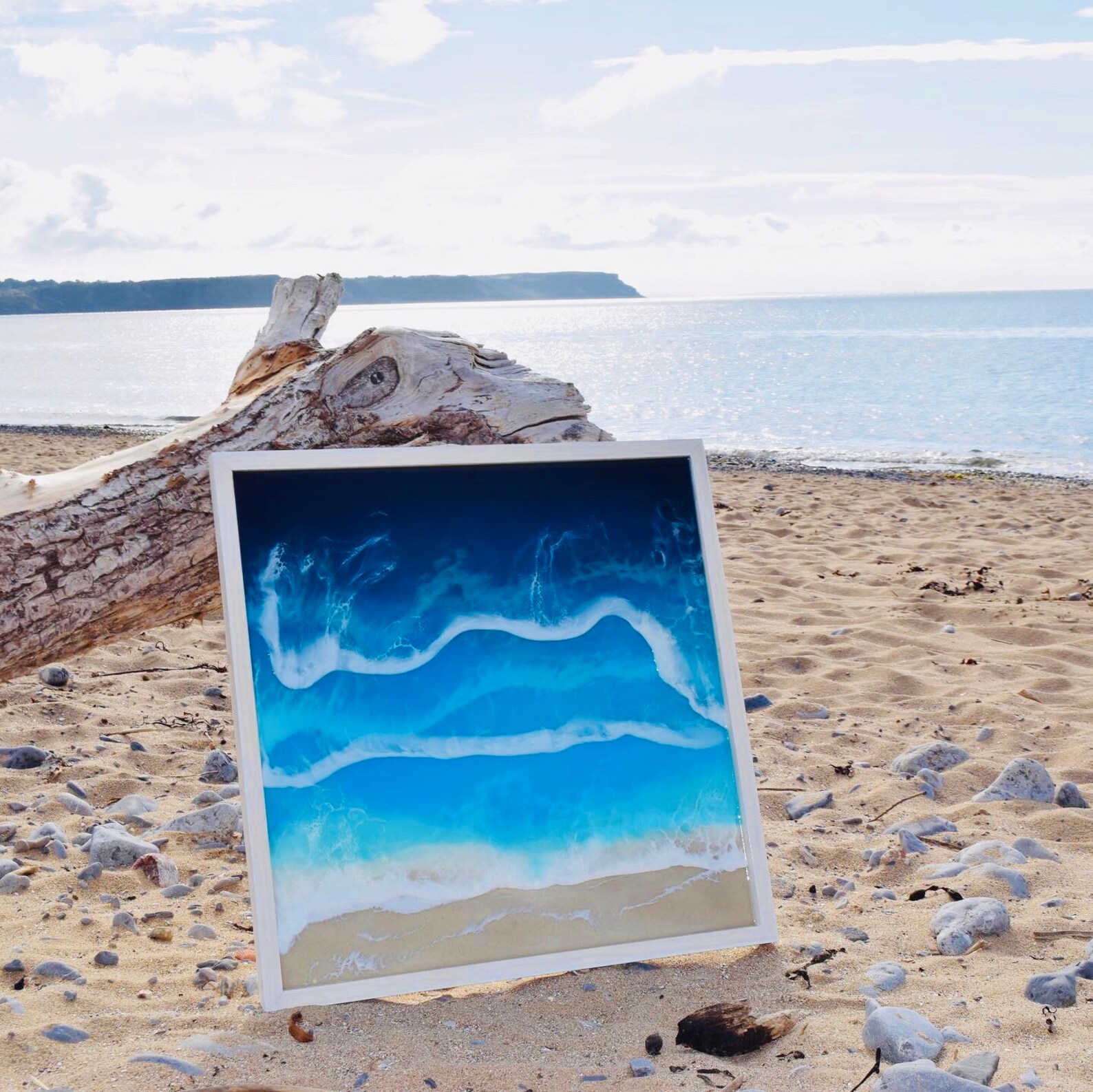 Beach Resin Wall Art. Resin Beach Square Wall Art. 50cm X 50cm Wooden