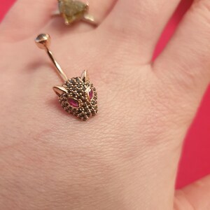 18K Gold Diamond Ruby Leopard Belly Button Ring/Sexy Navel Ring/Piercing Body