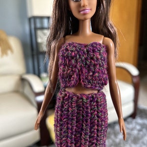 Crochet barbie size doll clothing.