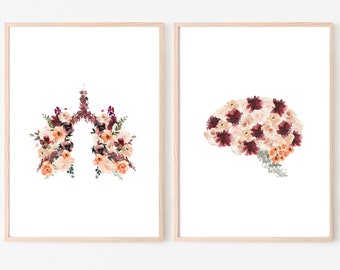 Arte del cerebro / Arte pulmonar / Arte de la ciencia / Conjunto de impresión de la ciencia / Arte médico / Decoración de la ciencia / Regalo de la enfermera / Regalo del estudiante de medicina / Graduación de la enfermera