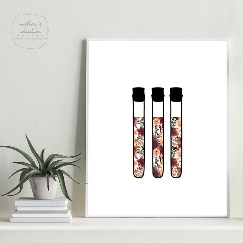 May include: Three black test tubes filled with a floral pattern in shades of pink, orange, and white.