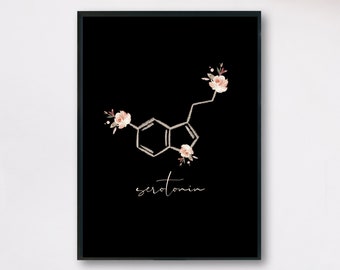 Arte de la serotonina / Decoración de la pared de la serotonina / Arte del cerebro / Arte de la ciencia / Impresión de la serotonina / Arte de la pared de la ciencia / Regalo para la enfermera / Graduación de la enfermera