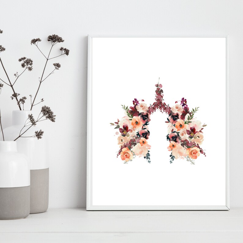Lung Wall Art / Anatomy of the Lungs / Lungs With Flowers / Science