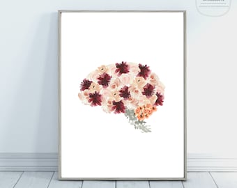 Arte de la pared del cerebro / Arte de anatomía / Arte del cerebro / Decoración de la ciencia / Cartel de anatomía del cerebro / Matte / Regalo de la enfermera / Arte de la pared / Arte de la ciencia / Arte de la pared