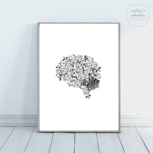 Brain Wall Art / Anatomy of Brain / Brain with Flowers / Science Decor / Brain Anatomy / Black and White Brain / Nurse Art / Anatomy Art