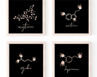 Oxytocin Serotonin Dopamine SET / Hormone Art / GABA / Chemistry Art / Neuroscience Art / Brain Art / Nurse Art / Wall Art / Science Decor