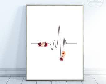 Heart Beat Wall Art / Arte de la ciencia / Impresión de la ciencia / Arte médico / Decoración de la ciencia / Regalo de enfermera / Regalo de estudiante de medicina / Graduación de enfermera