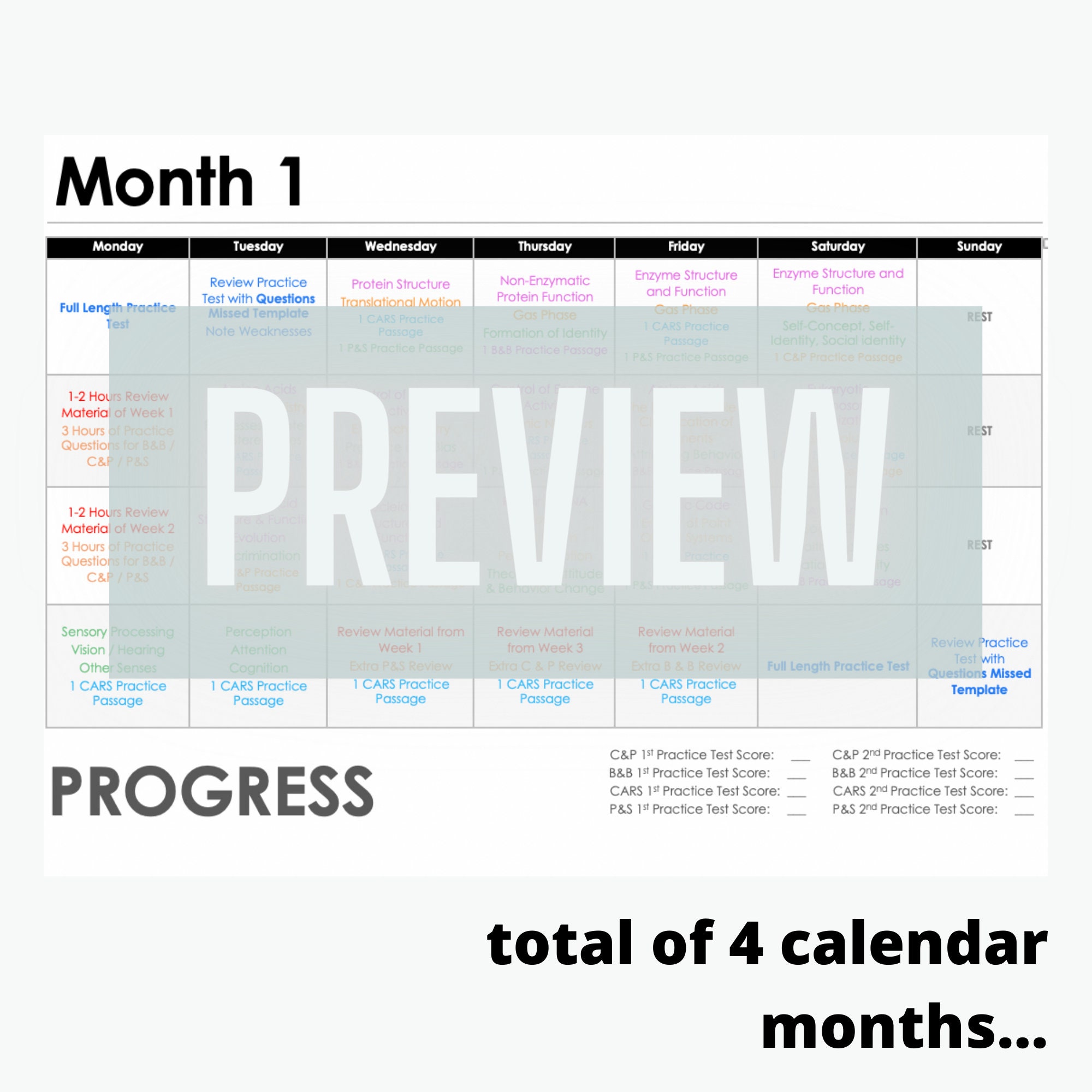 MCAT Study Schedule PDF / MCAT Schedule / Mcat Prep / Mcat Etsy