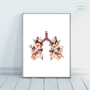 Lung Wall Art / Anatomy of the Lungs / Lungs with Flowers / Science Decor / Just Breathe / Lungs with Flowers / Nurse Art / Anatomy Art