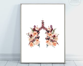 Lung Wall Art / Anatomy of the Lungs / Lungs with Flowers / Science Decor / Just Breathe / Lungs with Flowers / Nurse Art / Anatomy Art