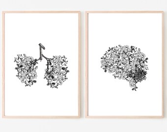 Arte del cerebro / Arte pulmonar / Arte de la ciencia / Conjunto de impresión de la ciencia / Arte médico / Decoración de la ciencia / Regalo de la enfermera / Regalo del estudiante de medicina / Graduación de la enfermera