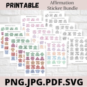 Pacote de adesivos de afirmação positiva, 100 citações de adesivos motivacionais, download instantâneo, adesivos para impressão, impressão e corte