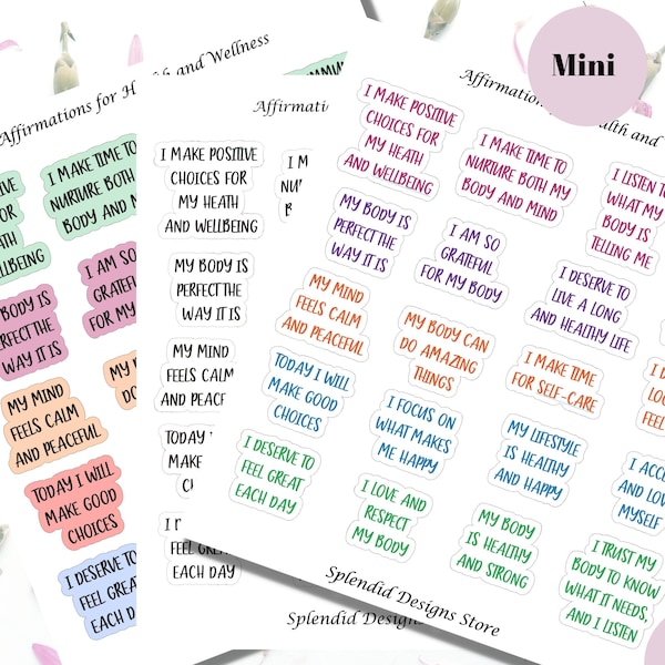 Affirmations for Health and Wellness, Positive Affirmation Stickers, Mini Sticker Sheet