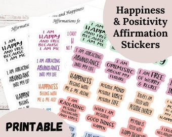 Affirmations for Positivity and Happiness, Affirmation Stickers, Instant Download Stickers, Printable Stickers, Print and Cut Stickers