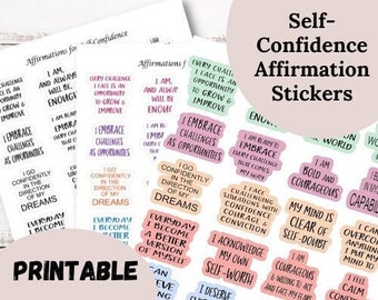 Affirmations for Self-Confidence, Affirmation Stickers, Instant Download Stickers, Printable Stickers, Print and Cut Stickers