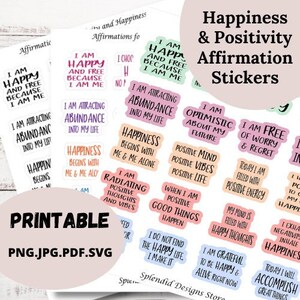 Afirmações para positividade e felicidade, adesivos de afirmação, adesivos de download instantâneo, adesivos para impressão, adesivos para impressão e corte