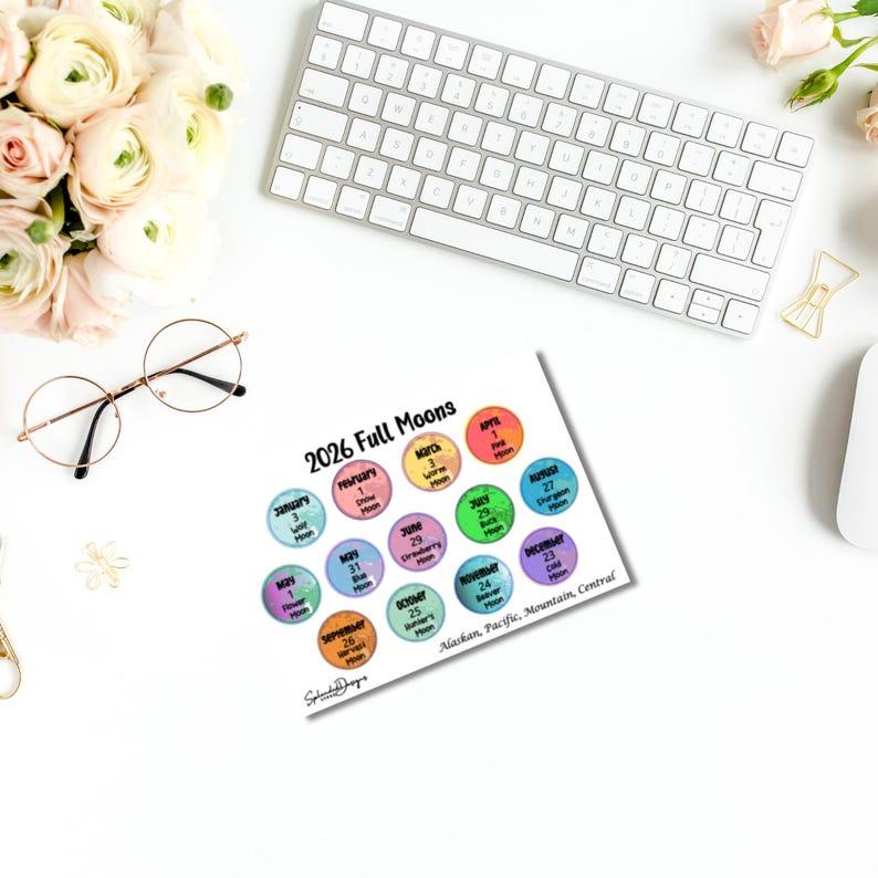 Sticker Full Time 2026 Full Moon Stickers by Time Zone | Full Moon Planner Stickers ...