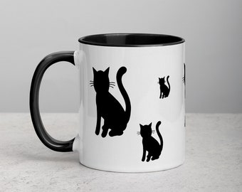 Black Cat Coffee Mug, Gift for Cat Lovers Mug, Halloween Cat Mug