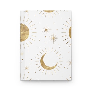 Sonne Mond und Sterne Journal, Manifestation Journal, Gesetz der Anziehungskraft Journal, Celestial Journal, Hardcover Notizbuch - Weiss